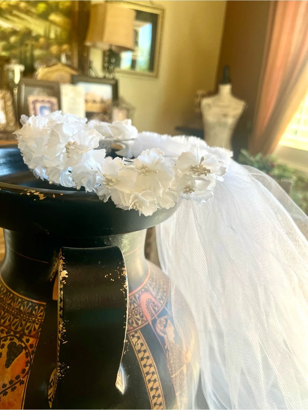 White Floral Veil Headband flower girl, Catholic Confirmation, Mantilla